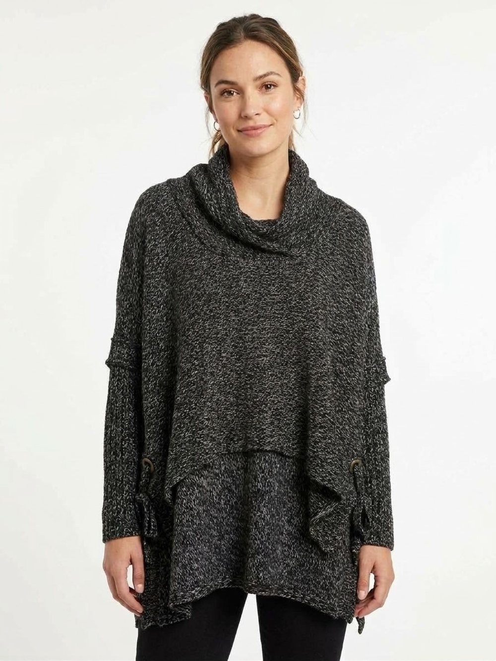 Kenar Women's Charcoal Cowl Neck  Poncho Sweater Cozy Witchy Dark Academia